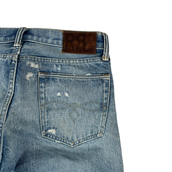 RRL Selvedge Denim Light Wash Ripped Jeans - Small