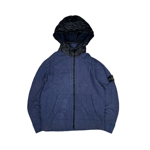 Stone Island 2014 Blue Zipped Knit Mussola Hood Jumper - XL