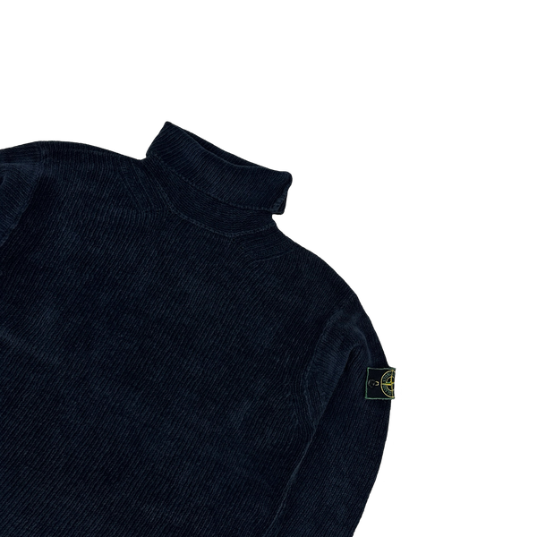 Stone Island Vintage 1995 Navy Chenille Knit Vintage Roll Neck - Medium