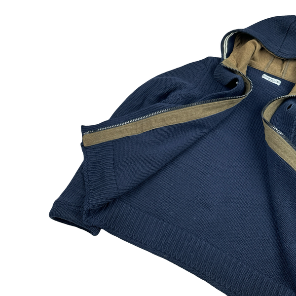 Stone Island 2010 Navy Heavyweight Wool Zipped Hoodie Jumper - Medium