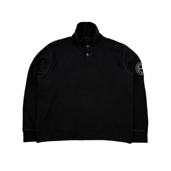 Stone Island Vintage Black Ribbed Wool Compass Pullover Jumper - XL