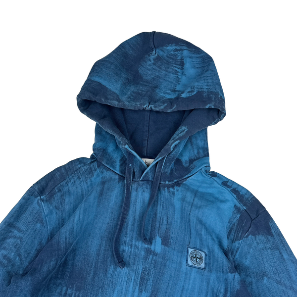 Stone Island 2018 Indigo Blue Hand Brushed Pullover Hoodie - Large