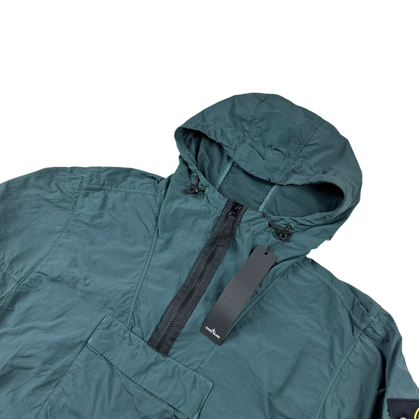 Stone Island 2022 Turquoise Nylon Quarter Zipped Hooded Smock - Small