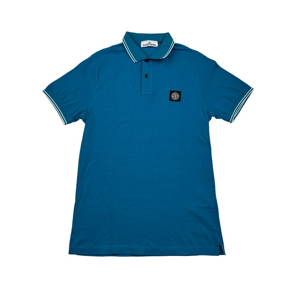 Stone Island 2018 Blue White Piped Polo Shirt - Large