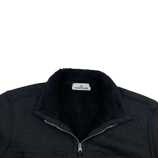 Stone Island 2023 Black Teddy Fleece Zipped Jumper - Medium