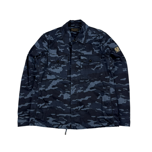 Belstaff Navy Camo Multi Pocket Cotton Collared Zipped Overshirt - Medium
