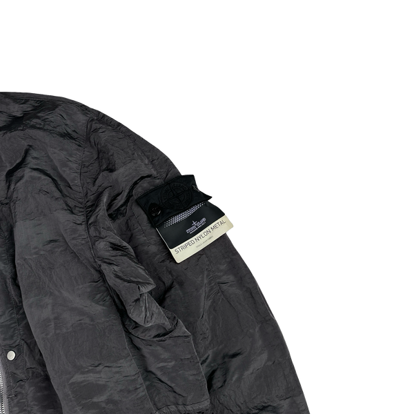 Stone Island 2020 Grey Striped Nylon Metal Long Jacket - Large