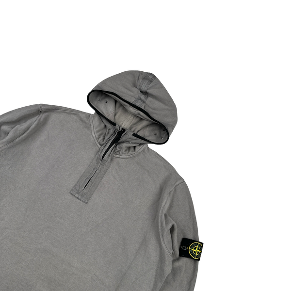 Stone Island 2009 Grey Cotton Quarter Zipped Hoodie - XXL