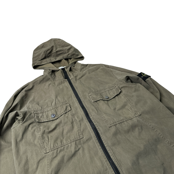 Stone Island Khaki Hooded Cotton Overshirt Jacket - Large – Mat's