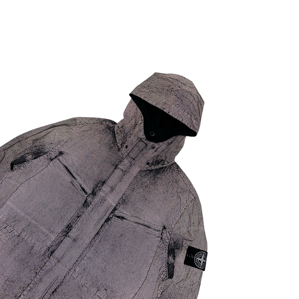Stone Island 2016 Black Silver Pixel Reflective Hooded Jacket - Large