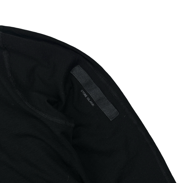 Stone Island 2002 Black Wool Spellout Long Sleeve Jumper - XL