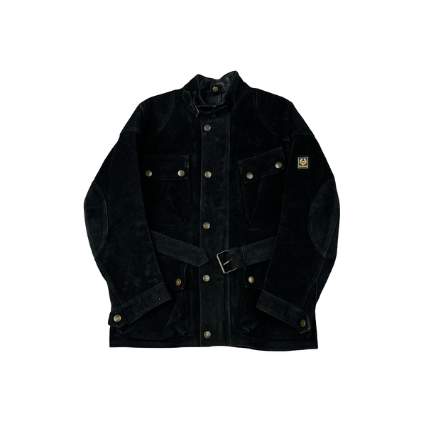 Belstaff Black Multi Pocket Field Suede Leather Zipped Heavyweight Jacket - Small