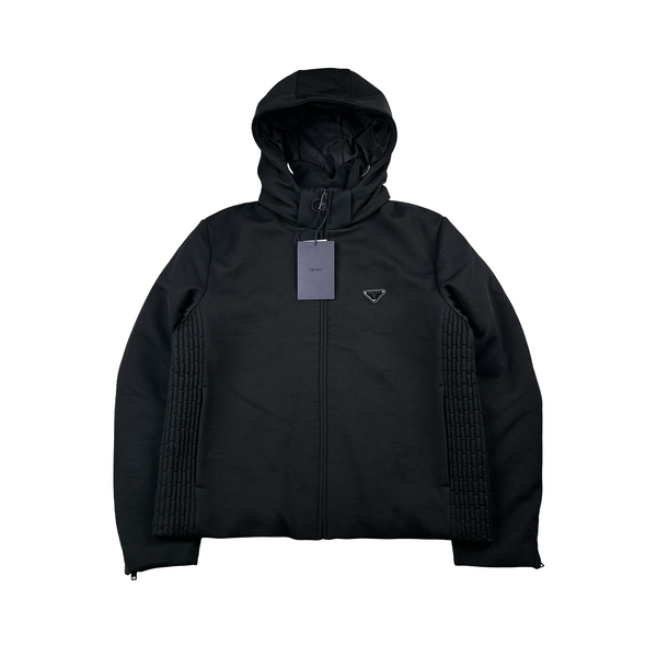 Prada Black Giubbotti Quilted Zipped Triangle Logo Jacket - XL