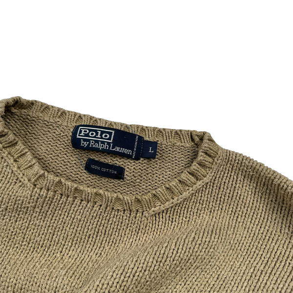 Ralph Lauren Tan Knit Crewneck Jumper - Large