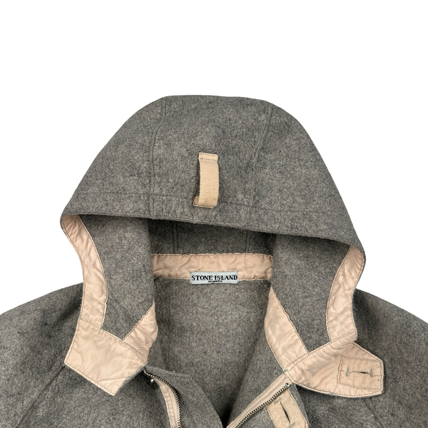 Stone Island 2005 Grey Multi Pocket Felt Hooded Jacket - XL