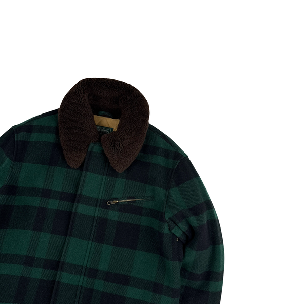 Ralph Lauren Wool Flannel Quilted Lined Shearling Collar Jacket - Large