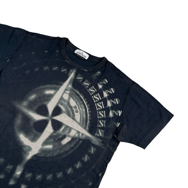 Stone Island 2019 Navy Garment Dyed Compass Print T Shirt - XL