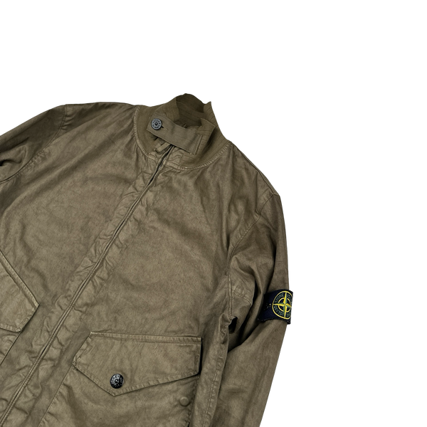 Stone Island 2002 Khaki Lino Flax Blend Zipped Bomber Jacket - Medium