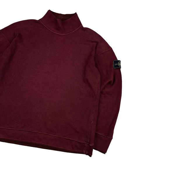 Stone Island 1995 Burgundy Green Edge Mock Neck Pullover Jumper - Large