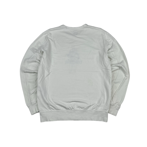 CP Company White Spellout Graphic Crewneck Jumper - Large