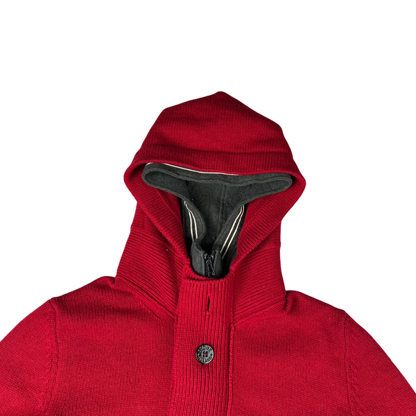 Stone Island 2009 Red Lined Hood Zipped Wool Knit - XXL