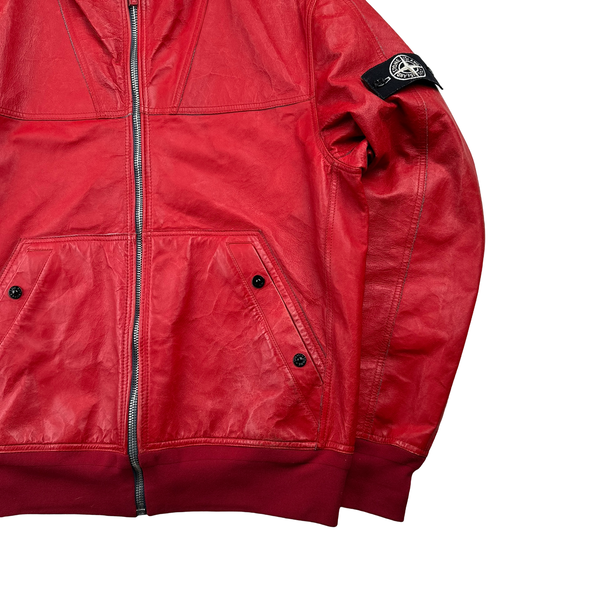 Stone Island 2010 Rare Crimson Red Leather Reversable Jacket - XL