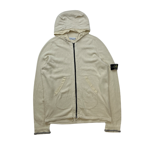Stone Island Sand Knitted Cotton Hooded Zip Up Jumper - XL