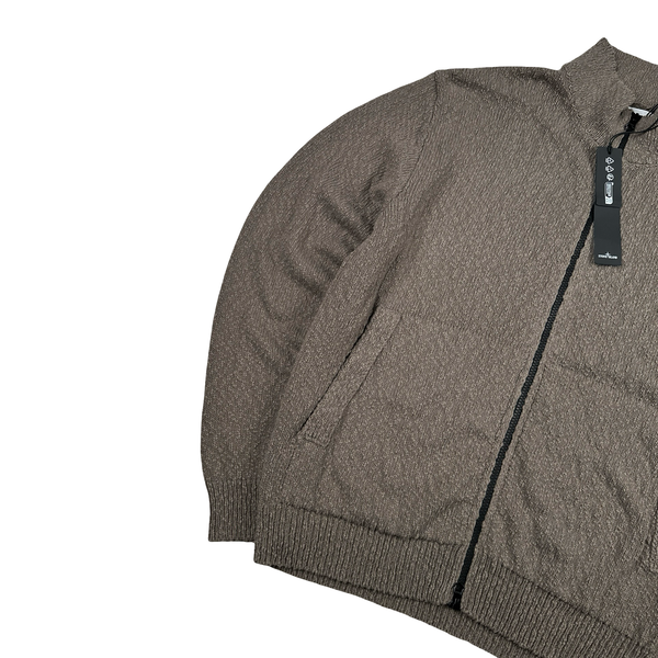 Stone Island 2024 Mocha Linen Cotton Knit Zipped Jumper - Medium