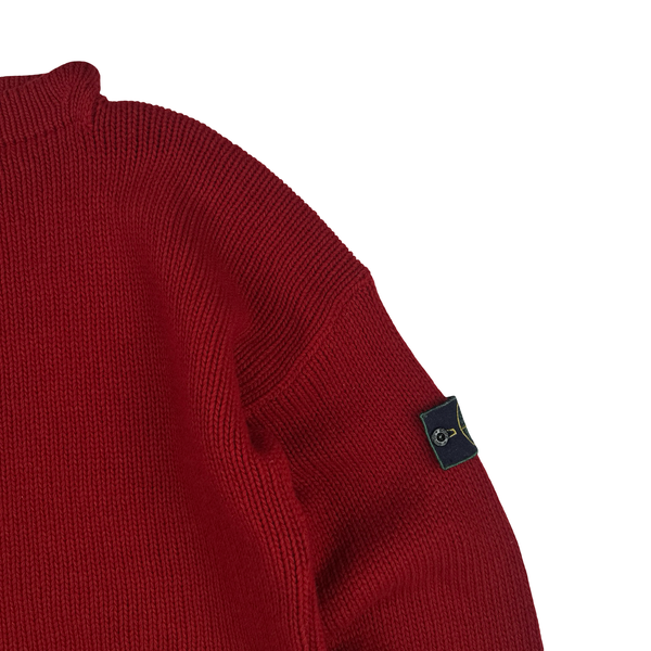 Stone Island 1992 Red Vintage Knitted Crewneck Pullover - Large