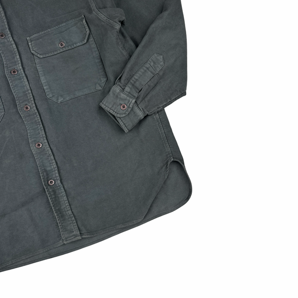 Stone Island 1996 Green Edge Thick Grey Fleece Shirt - Medium