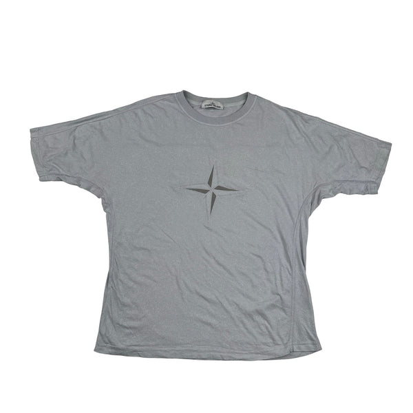 Stone Island 2020 Grey Compass Spellout Cotton T Shirt - Large