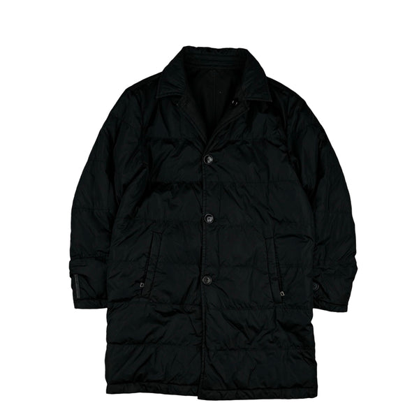 Prada Black Nylon Spellout Tab Padded Reversible Jacket - Large