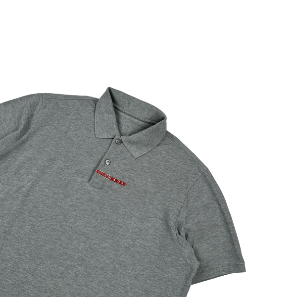 Prada Grey Spellout Tab Cotton Polo Shirt - XL