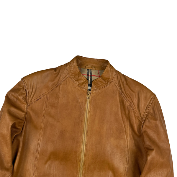 Burberry Leather Nova Check Wool Lining Bomber Jacket - Large