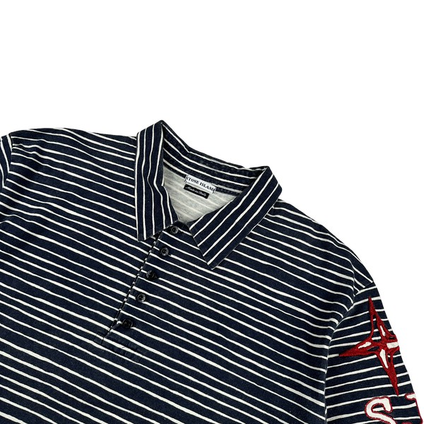 Stone Island 2002 Cotton Striped Embroidered Compass Polo Shirt - XL