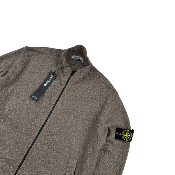 Stone Island 2024 Mocha Linen Cotton Knit Zipped Jumper - Medium
