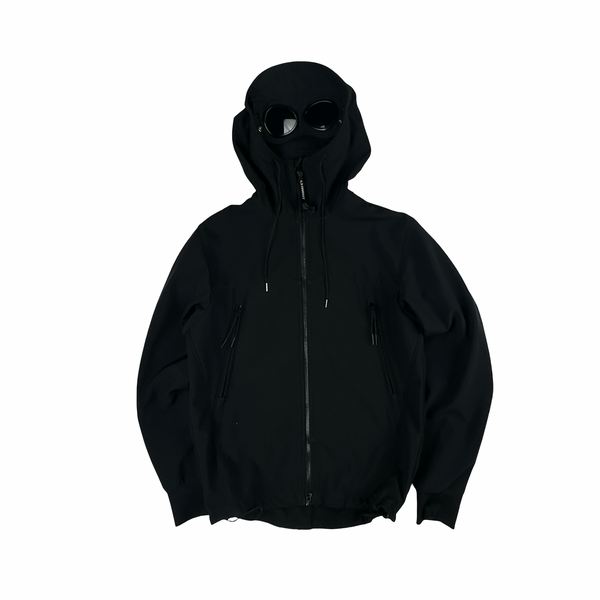 CP Company Black Soft Shell R Goggle Hooded Zipped Jacket - Small