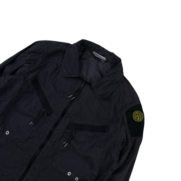 Stone Island 2004 Navy Cotton Embroidered Compass Overshirt - Medium