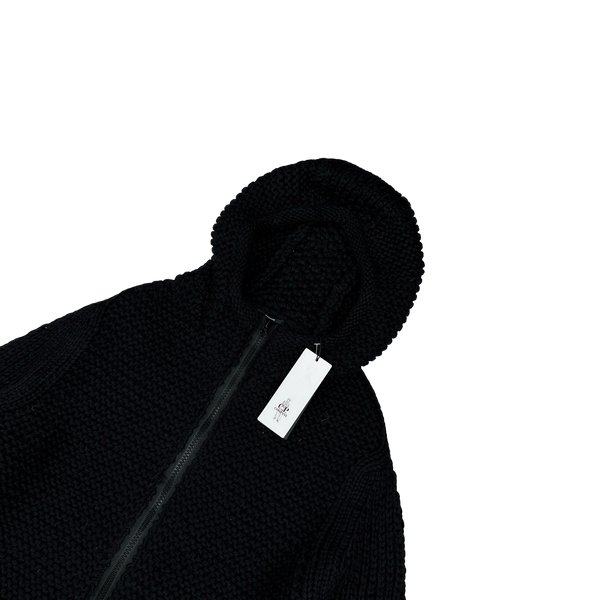 CP Company Black Heavyweight 100% Wool Handmade Knitted Zipped Hoodie - Small, Medium, Large, XL