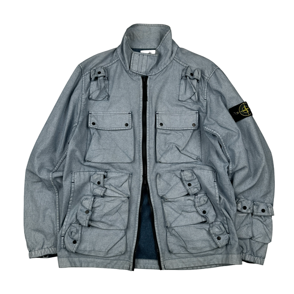 Stone Island 2019 Canvas Placcato Washed Blue Jacket - Medium