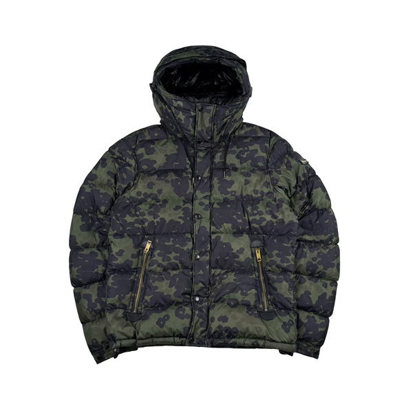 Burberry Green Camo Down Filled Hooded Puffer Jacket - Medium