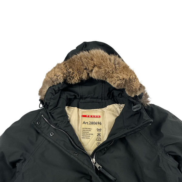 Prada Black Racoon Fur Hood Goretex Parka Jacket - XS