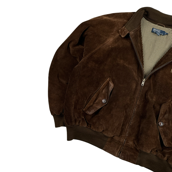 Ralph Lauren Brown Heavyweight Suede Bomber Jacket - XL