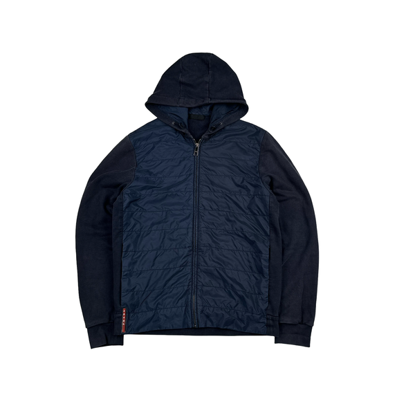 Prada Red Tab Hybrid Navy Quilted Cotton/Nylon Jacket - Large