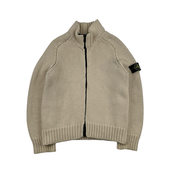 Stone Island 2004 Cream Cotton Heavyweight Knit Jumper - Small