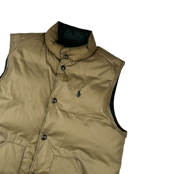 Ralph Lauren Green/Beige Down Reversible Puffer Gilet - Large