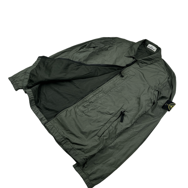 Stone Island 2020 Green Crinkle Reps Overshirt Jacket - Large