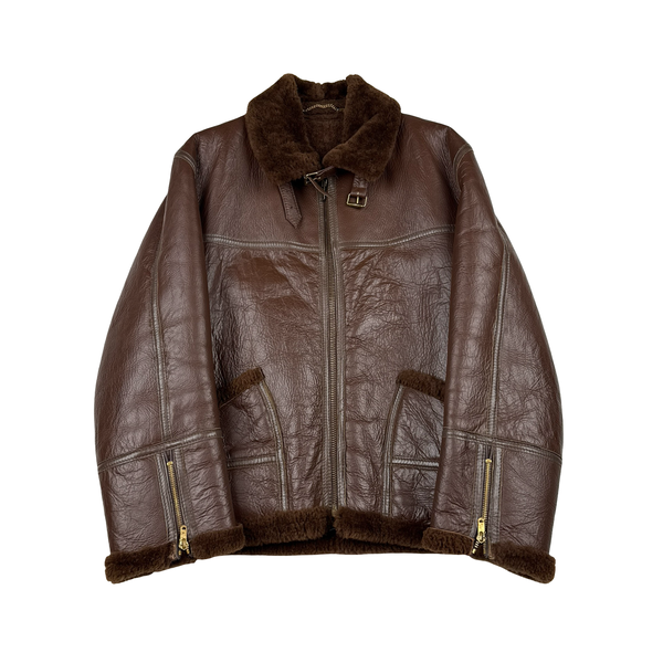 Shearling Lined Aviator Pilot Thick Leather Vintage Jacket - Medium