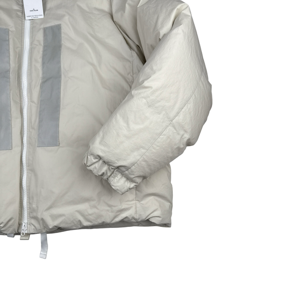 Stone Island 2023 Marina Cream Reflective Strips Puffer Rubber Wax Poplin Down S.I. Marina Jacket - XXL