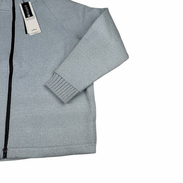 Stone Island 2025 Marina Baby Blue Wool Woven Knit Zipped Jacket - Large